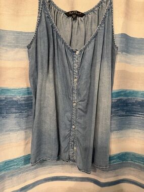 Light Blue Denim Button-Front Sleeveless Top